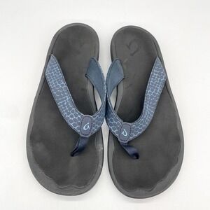 OluKai Womens 10 Ohana Pa'I Sandals Shoe Trench Blue Thong Flip FlopSlipOn Beach